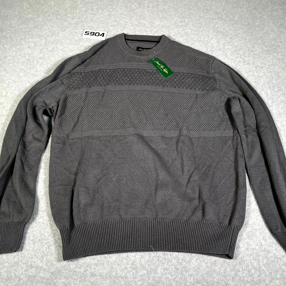 David Taylor Collection Sweater Mens Medium Gray Textured Knit Ribbed Hem Cozy